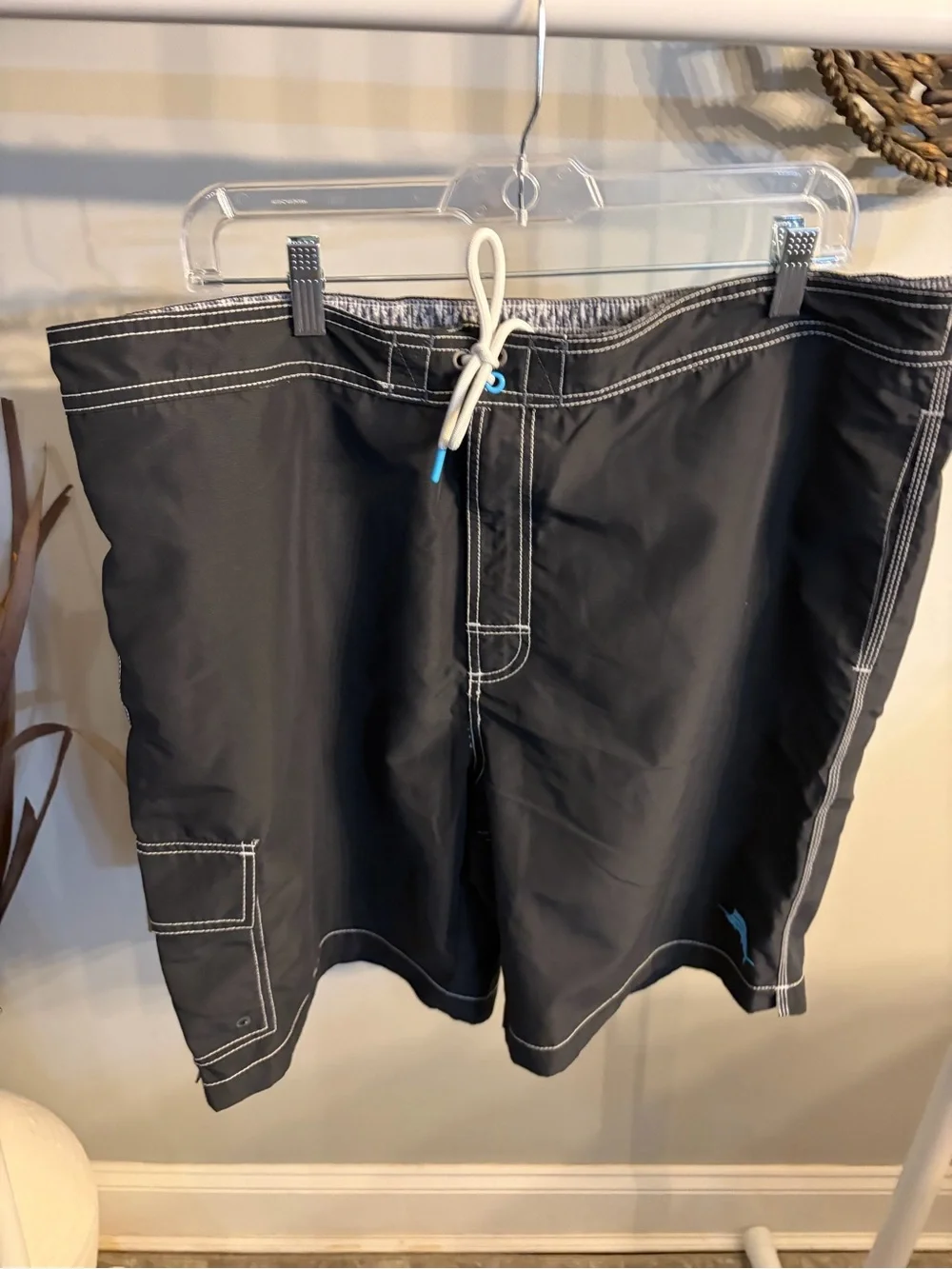 Tommy Bahama Black Swim Board Shorts with White Contrast Stitching size large